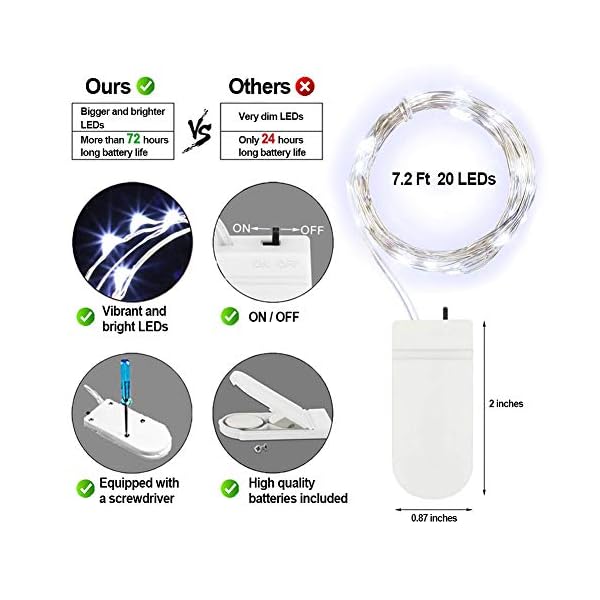 MUMUXI Lichterkette mit 20 LEDs, batteriebetrieben (im Lieferumfang enthalten), 12 Stück, 20 LEDs, wasserdicht… – Bild 7