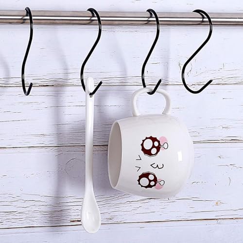 Pumuky S-Haken Schwarz, 20 Stück Edelstahl Metall Haken Zum Einhängen für Küche, Bad, Schlafzimmer und Büro