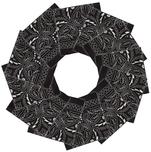 Image of Tough Headwear Paisley Bandana Head Wrap, Scarf Large 21x21 (12 Pack - Black)