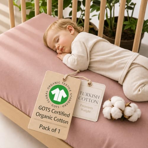 Image of Signature Pack and Play Sheet - Organic Mini Crib Sheets Fitted 1 Pack - Hearitage Aegean Turkish Cotton 38x26 Compatible with Graco Pack n Play Playard Crib and Playpen Mattress - Playard Bedding