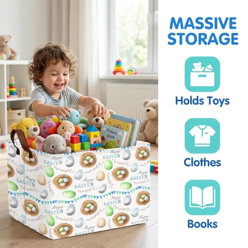 Image of Large Cute Easter Basket for Kid Empty Gift Baby Rectangle Storage Bin Bunny Eggs Boy&Girl Room Decor (Bird Nest)
