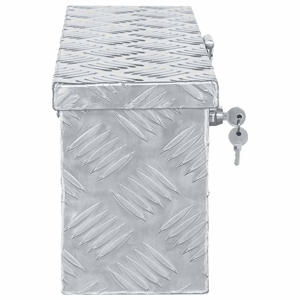 Aluminium Werkzeugkiste 48,5 x 14 x 20 cm, abschließbare Transportbox für Anhänger, Camping und Garage, silberne Aufbewahrungsbox aus Riffelblech