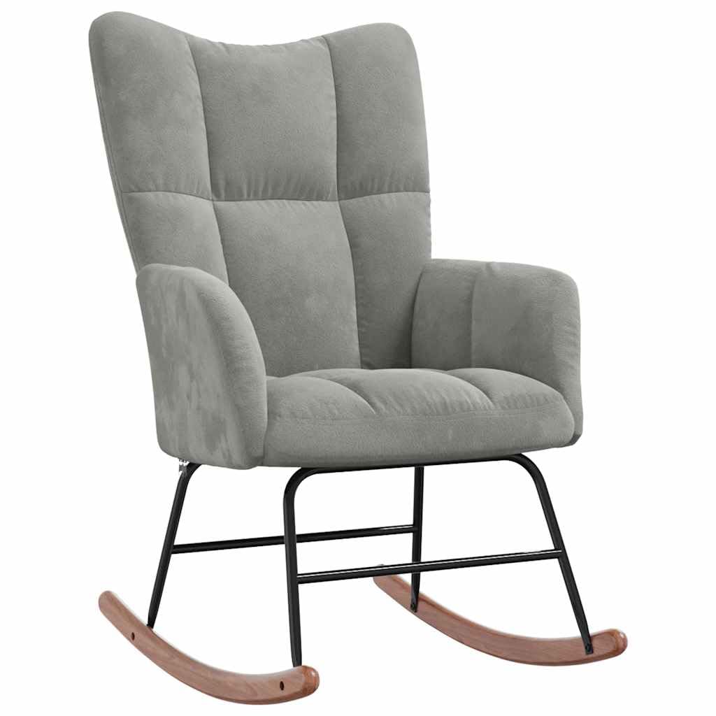 Mecedora moderna para interior con taburete, mecedora con estructura de acero y acolchado grueso, silla de relax con suave terciopelo gris claro