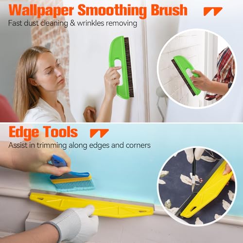 Image of WRAPXPERT Wallpaper Smoothing Tools, Wallpaper Tools for Peel and Stick, Tool Kits for Adhesive Contact Paper, Backsplash Tile, Window Film Installation, with Smoothing Brush, Wall Paper Paste Kit