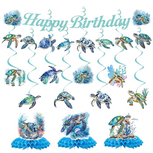 Sea Turtle Birthday Party Decorations Turtle Happy Birthday Banners Hanging Swirls Honeycomb Centerpiecess for Ocean Themed Theme Decor Supplies
