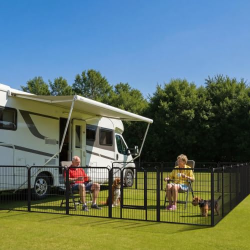 Image of Yaheetech 32 inch H 24-Panel Extra Wide Dog Playpen w /Door for Indoor Outdoor | Heavy Duty Metal Frame, Secure Latch Gate, Tool-Free Assembly, Portable For Yard RV Camping, Ideal For Small & Medium Pets