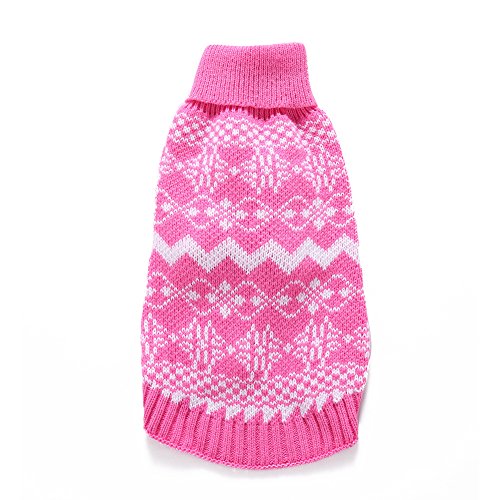 Ranphy Small Dog Christmas Sweater Puppy Warm Knited Outfit Clothes Snowflake Turtleneck Knitwear Jumper Doggie Cat Holiday Costume Pet Apparel Pink XL - Image 3