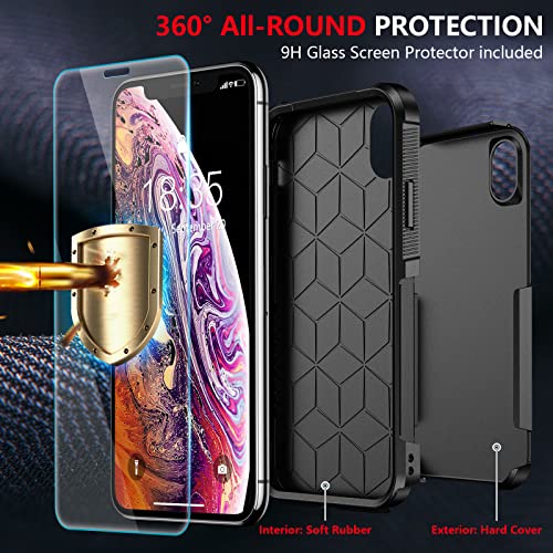 Spidercase For Iphone Xs Max Case, [10 Ft Military Grade Drop Protection] [Non-Slip] [2 Pcs Tempered Glass Screen Protector] Shockproof Airbag Cushion Protective Case For Iphone Xs Max 6.5” (Black) #TOP5
