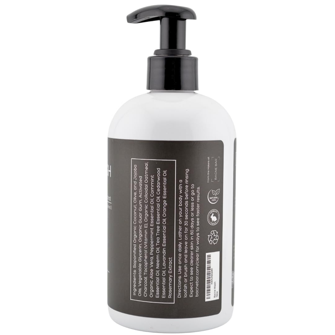 Bacne Wash: All Natural Back Acne Cleanser with Charcoal, Jojoba Oil, Tea Tree Oil, Neem Oil, Aloe Vera, Colloidal Oatmeal, and Vitamin E - Body Acne Wash for All Skin Types