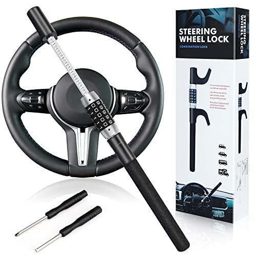 5 travas de volante de carro com combinação digital, trava de direção LAMA com código de senha, trava de volante resistente retrátil sem chave, universal antirroubo para carro, adequado para carros