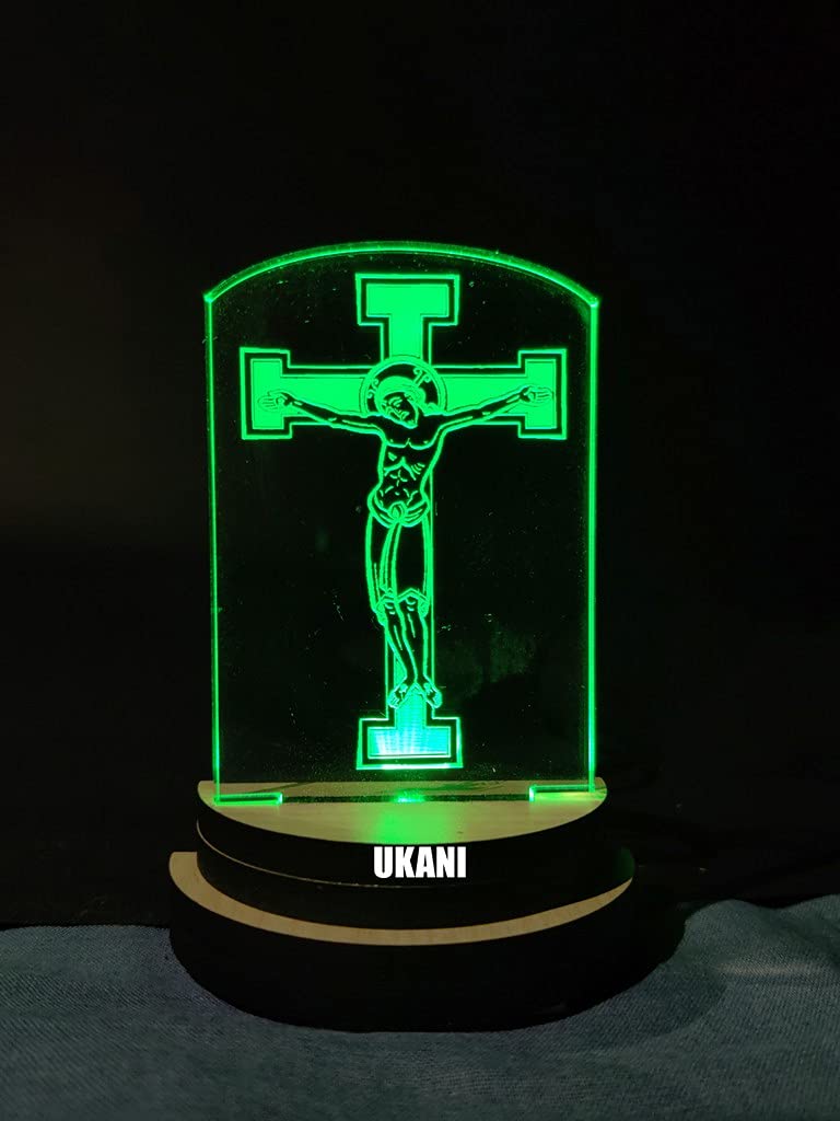 UKANI 3D Jesus Christ Design USB Connected Night Lamp for Car/Office/Desktop/Gift/for Bedroom Hall Table Top 7 Color Change Light Size 3 Inch-image-36