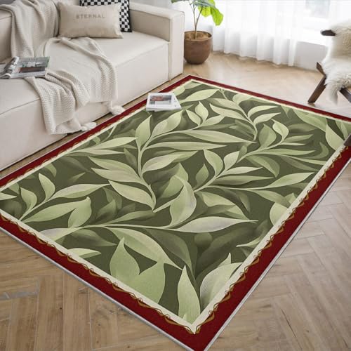 BYLEEHOMED Alfombra de área Lavable para Sala de Estar Verde Botanical Flourishing Vines Antideslizante Alfombra Boho Resistente a Las Manchas para Comedor Oficina 60x120cm