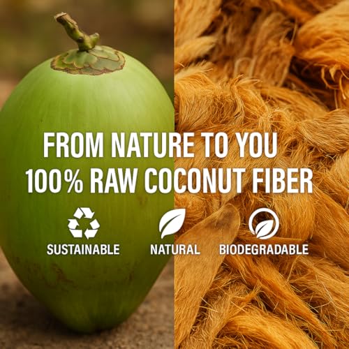 Image of Natural & Organic Coconut Husk Fiber | Fresh Raw Coconut Husk for Orchid Potting, BBQ Fire Starter, Compost, Mulch & Garden| Nariyal Jatta-Thenga Husk (Coconut Husk, 200, gram(s))