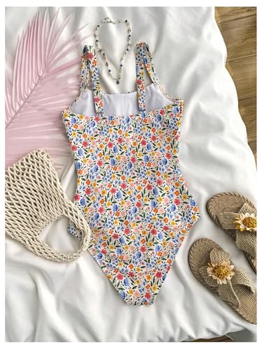OYOANGLE Girl's Boho One Piece Swimsuit Floral Print Ruched Beach Sports Bathing Suits Modest Swimwear2