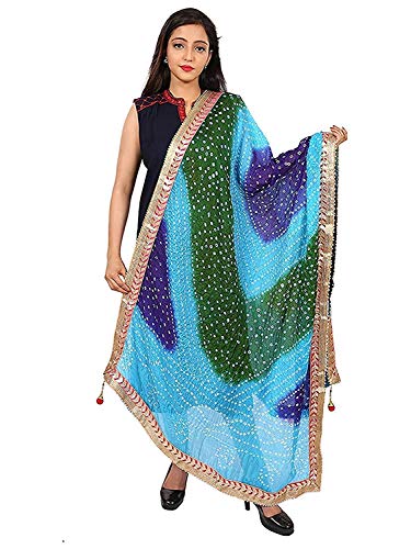 Image of Women's Jaipuri Art Silk Bandhej Rajasthani Bandhani Dupatta with Gota Patti Lace