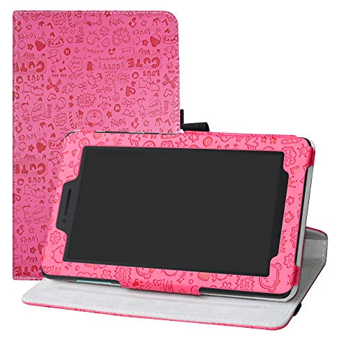 LFDZ Lenovo TAB E7 Rotation Case-360 Degree Rotating PU Leather With Cute Pattern Sleeve Cover for Lenovo TAB E7 7 Inch 2018 Tablet(Not fit 2017,2016),Rose Red
