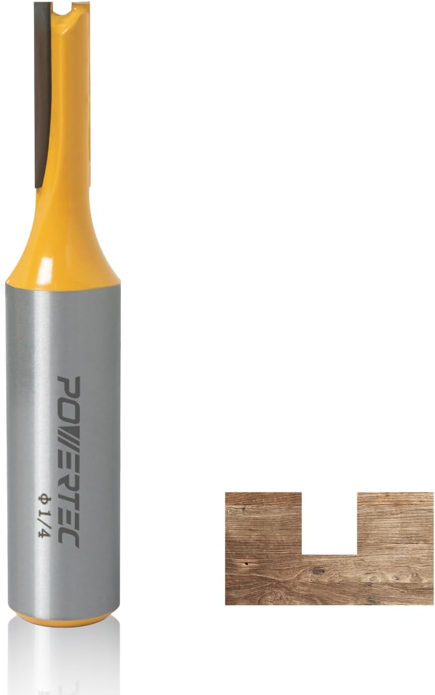 POWERTEC Straight Router Bit - 1/4" Cutting Diameter, 1/2" Shank, Tungsten Carbide, 3/4" Depth & 2-11/16" Overall Length - Fits CNC, Handheld & Plunge Routers, 1PK (73051)