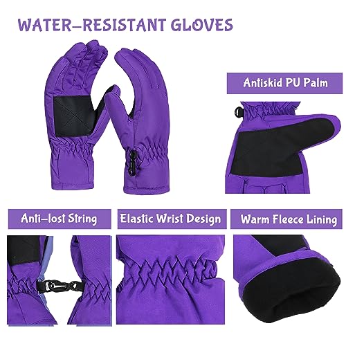 Kids Skiing Snow Winter Gloves Teddy Fleece Scarf Hat Cute Beanie Gloves Neck Warmer for Cold Weather3