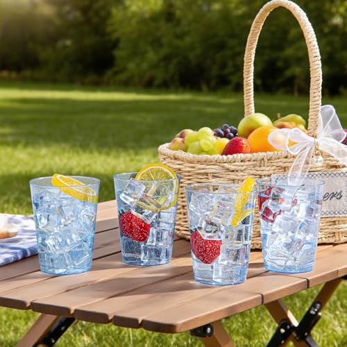 Image of DaYammi 100 Pack Blue Plastic Cups 10 oz Disposable Cups Tumblers, Elegant Blue Glitter Party Drinking Cup Perfect for Wedding, Fancy Disposable Cup Plastic Cocktail Glasses Wine Glasses for Party