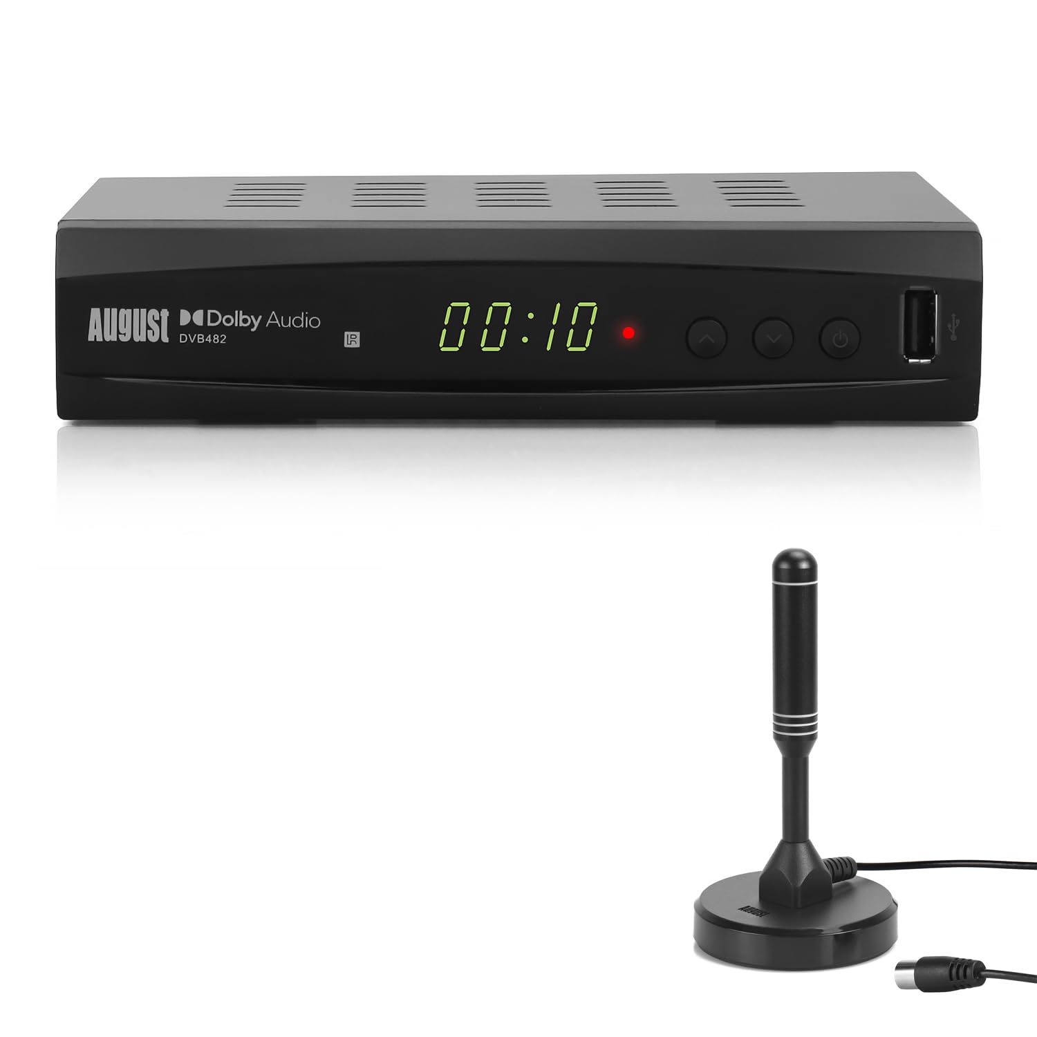 August DVB482 Décodeur et Enregistreur TNT HD + August DTA240 Antenne TV Interieur TNT HD Puissante