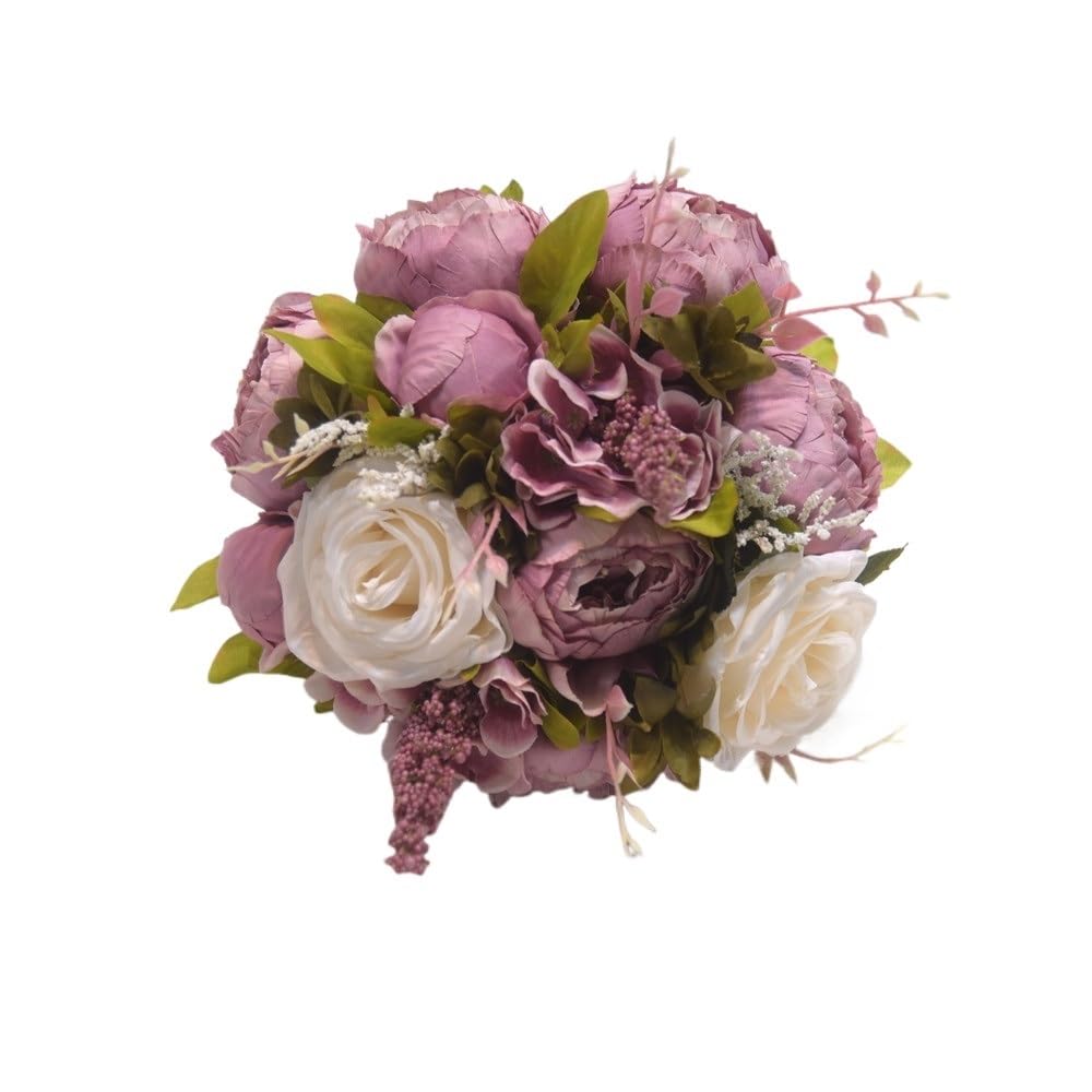 HUFFA Artificial Rose Wedding Bouquet - Elegant Fake Flower Decoration for Bride & Bridesmaids(BeanSand)