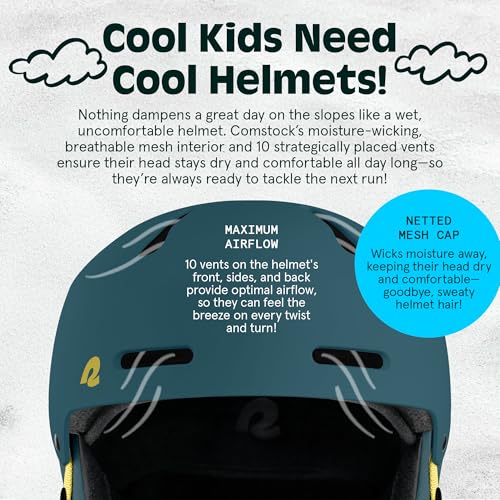 Image of Comstock Kids Ski & Snowboard Helmet with ABS Shell, EPS Impact Protection & 10 Cooling Vents - Adjustable Winter Sports Gear, Goggle Clip