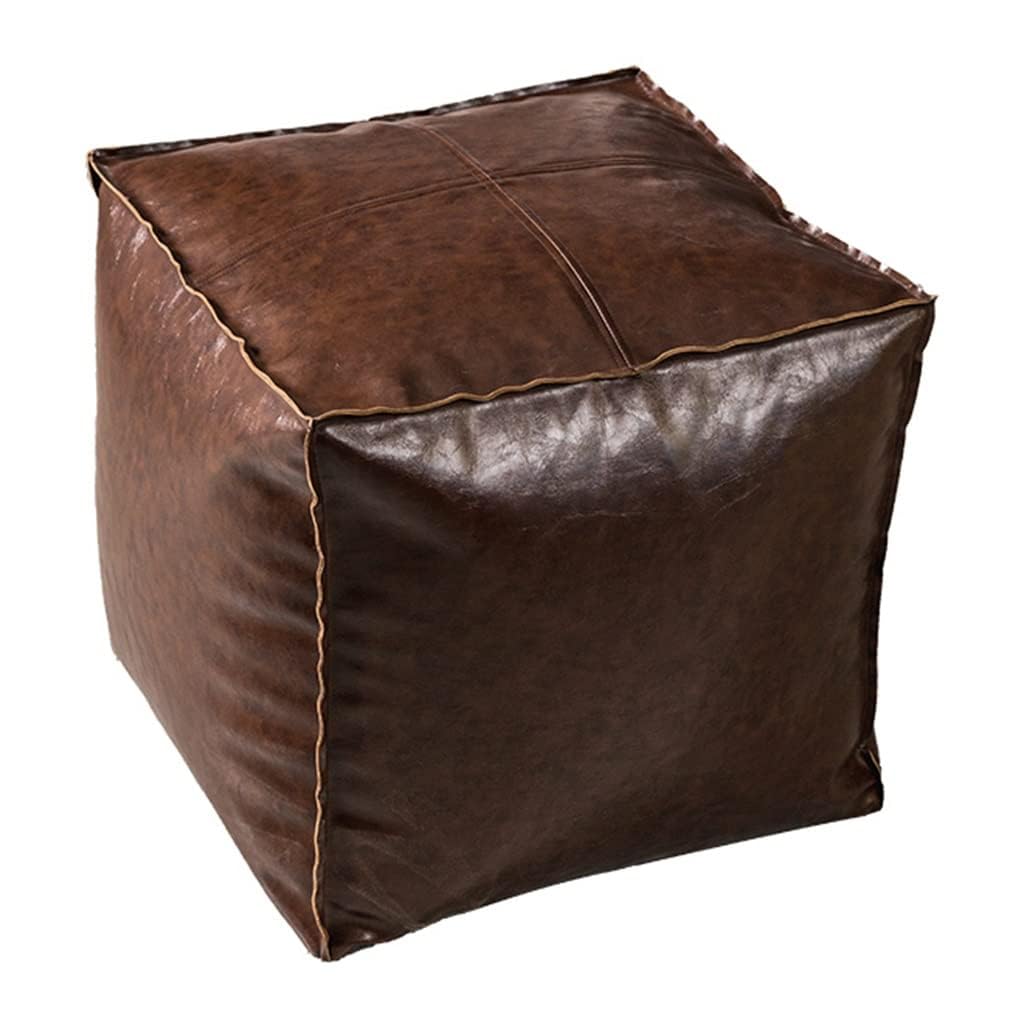 Pouf carré en cuir synthétique marron comme repose-pieds de salon