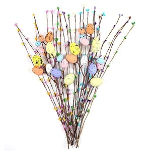 Artificial Easter Spray Vine with Pastel Easter Eggs and Berries Decorative Spring Floral Stems Easter Egg Twig Branches for Floral Arrangement Centerpiece Wreath Decoration 26 Pcs