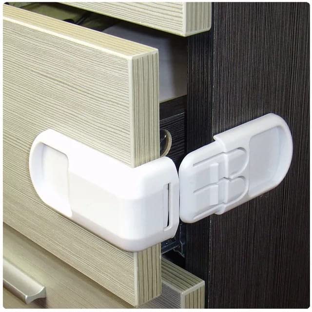 RIANZ White Corner Drawer Locks Works on end Drawers or Filing cabinets No Tools Required Baby proofing with Confidence (Pack of 10)