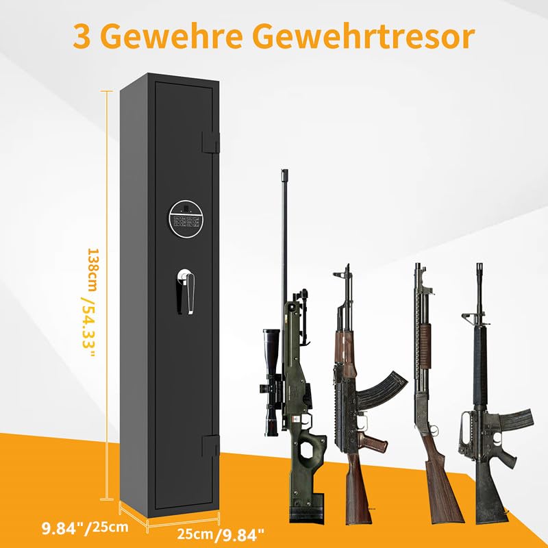 LULUWA Gewehrschrank Schrotflinten-Safe Gewehrsa fe für Gewehre und Pistolen, Schnellzugriff Geeignet zur sicheren Aufbewahrung von Langwaffen und Schuss (Schwarz & für 3 Langwaffen) Sonstiges