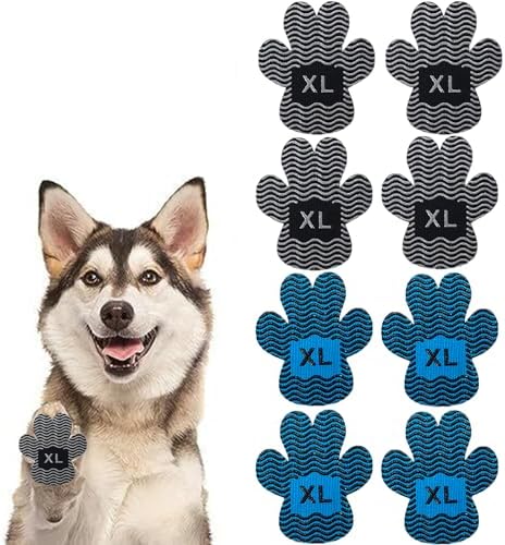 Dog Paw Protector Anti Slip Toe Grips Paw Pads for Dogs Traction, 8 Sets 32 Pads Disposable Self Adhesive Resistant Dog Shoes Boots Socks Replacemen Dog Grippers for Senior Dogs (XL Size Black+Blue)