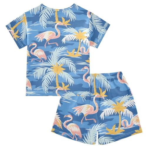 ALAZA Flamingo Palm Leaves Camouflage Pajamas Short Sleeve 2 Piece Sleepwear Top and Bottom Pajama Set Unisex2