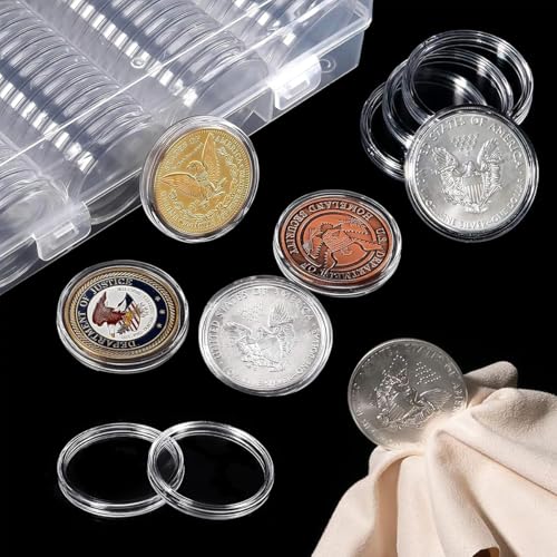 Image of Climberty Coin Box Collectable Coin Storage Box Clear Plastic Holder Organzier Max 100Pcs Capacity,Compatible with 17-30mm Dia Coins Trade Tokens Coins