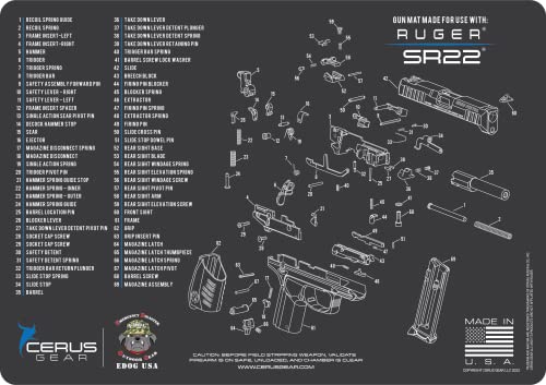 SR22 Gun Cleaning Mat - Schematic (Exploded View) Diagram Compatible with Ruger SR22 Series Pistol 3 mm Padded Pad Protect Your Firearm Magazines Bench Surfaces Gun Oil Solvent Resistant, Black