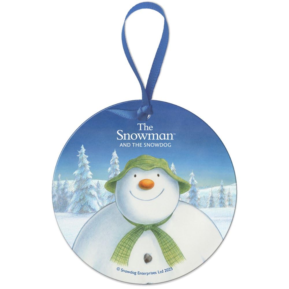Round Metal Dangler Ornament Sign (75 mm Diameter) - The Snowman and the Snowdog (Head and Shoulders)