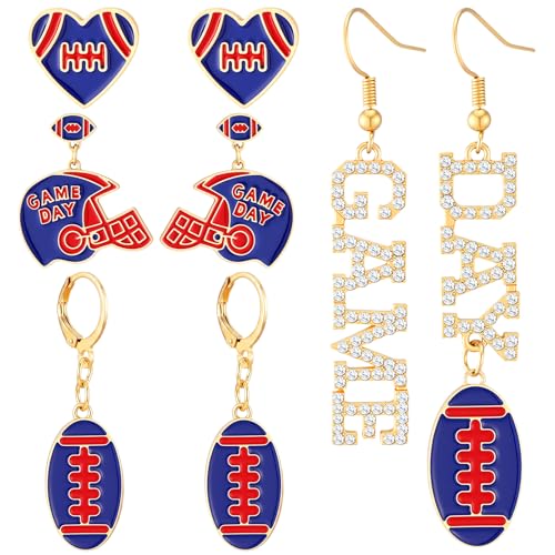 Image of Liliaafar 4 Pairs Game Day Football Earrings for Women | Football Mom Sports Game Day Charm Accessories for Outfits Shirts Set Fall Sport Jewelry Cute Sport Stud Football Sport Fans