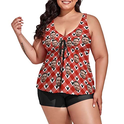 Custom Plus Size Swimsuits for Women Modest Tankini Bathing Suits, Face Personalized Two Piece Swimsuit Tummy Control