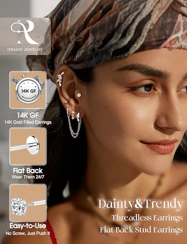 اورازيو اقراط ظهر مسطحة بدون خيوط 16/18/20 غرام من الستيل الجراحي 316L، اقراط غضروف الانف لا تسبب الحساسية، مجوهرات ثقب لابريت وميدوسا، 18 غرام =