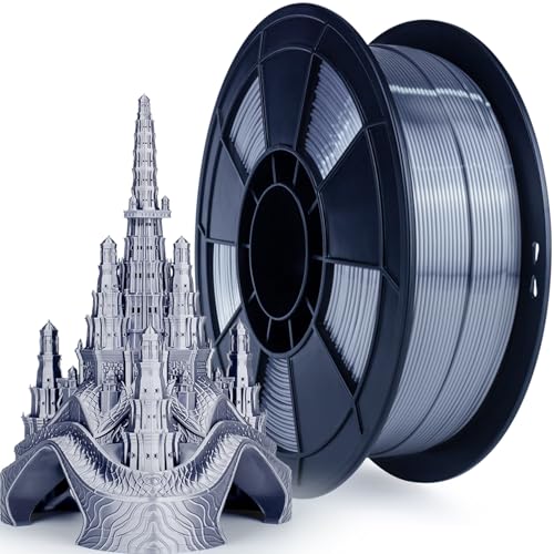 ZIRO Glossy PLA Filament, Silk 1.75mm 3D Printing Material, 1KG Silver Gray