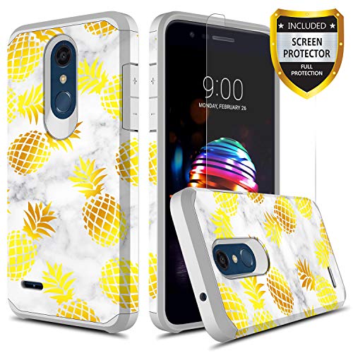 GORGCASE Phone Case Compatible for LG Stylo 4 2018 Case With Screen Protector,Slim Cute Shockproof PC TPU Bumper Girls Women men Armor Drop Protection Impact Protective Cover For LG Q Stylus Pineapple