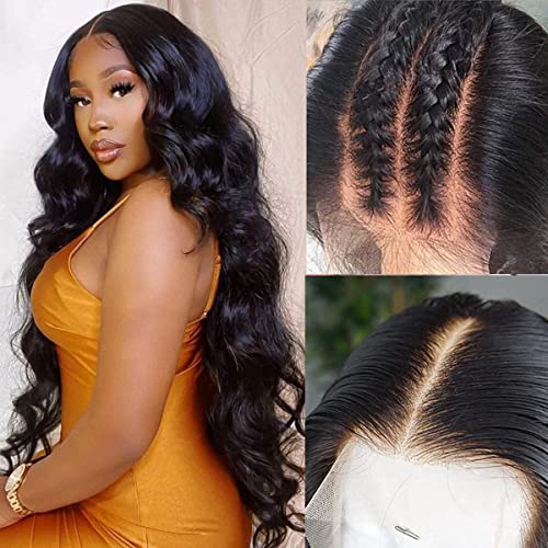 Body Wave Lace Front Wig Human Hair Pre Plucked Bleached Knots 13x6 Lace Frontal Wigs Human Hair Body Wave Brazilian Human Hair Wigs For Black Women 180 density 22inch Natural Black