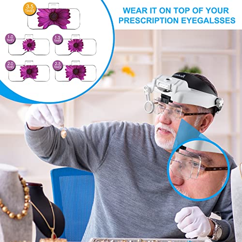 Dilzekui Headband Magnifying Glass with Light, Rechargeable Head Magnifying Glasses 1X to 14X, Magnifier Headset with 6 Detachable Lens, Hands Free Head Mount Magnifier for Close Work Jewelry Crafts by Dilzekui - Image 2
