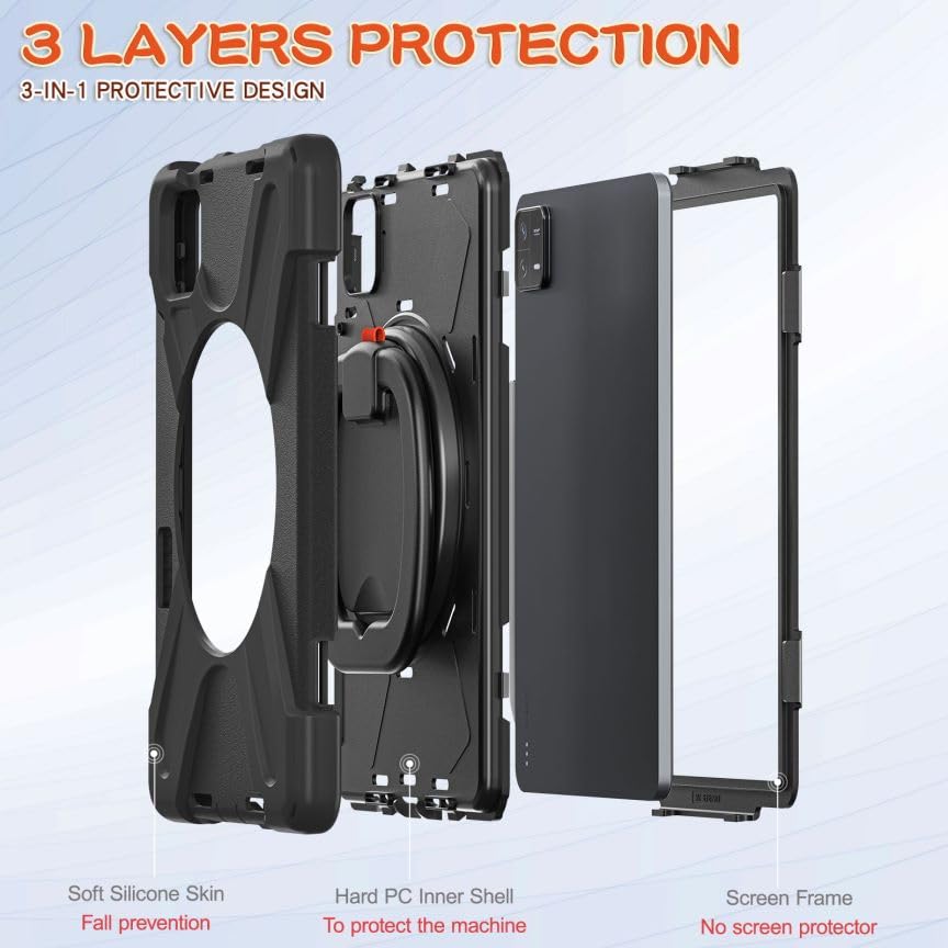 Etui na tablet Xiaomi Pad 6 / Xiaomi Pad 6 Pro 11,0" 2023, trwałe, ciężkie, wytrzymałe, odporne na wstrząsy, silikonowe etui z obrotowym uchwytem o 360°, podpórka, uchwyt na rysik i pasek na