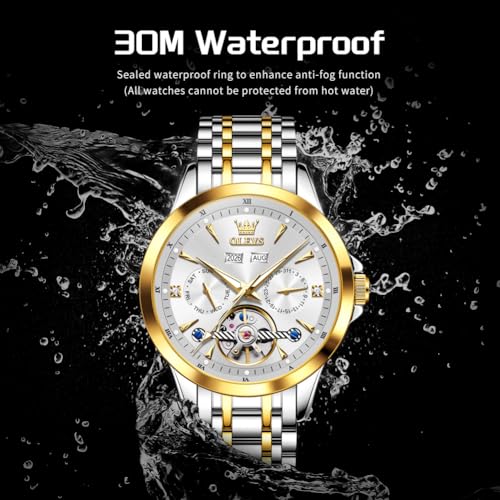 Image of OLEVS Automatic Watches for Men Luxury Skeleton Multi-Function Mechanical Watch Self Winding Date Waterproof Luminous Mens Watch