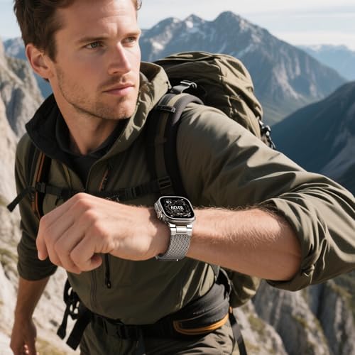 Image of Milanese Loop for Apple Watch Ultra 3 /2 Band 49mm 46mm 45mm 44mm 42mm Men,Tactical Mecha Strap Military-Grade Design,Magnetic Metal Wristband for iWatch Ultra 2 /3 Series 11 /10 /9 /8 /7 /6 /5 /4 SE