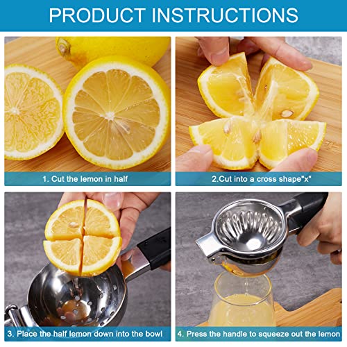 Extra Large Lemon Squeezer Stainless Steel - Easy Squeeze Heavy Duty Manual Lemon Juicer With Non-Slip Silicone Handle - Ergonomic Citrus Squeezer & Fruit Juicer For Small Oranges, Limes #TOP5