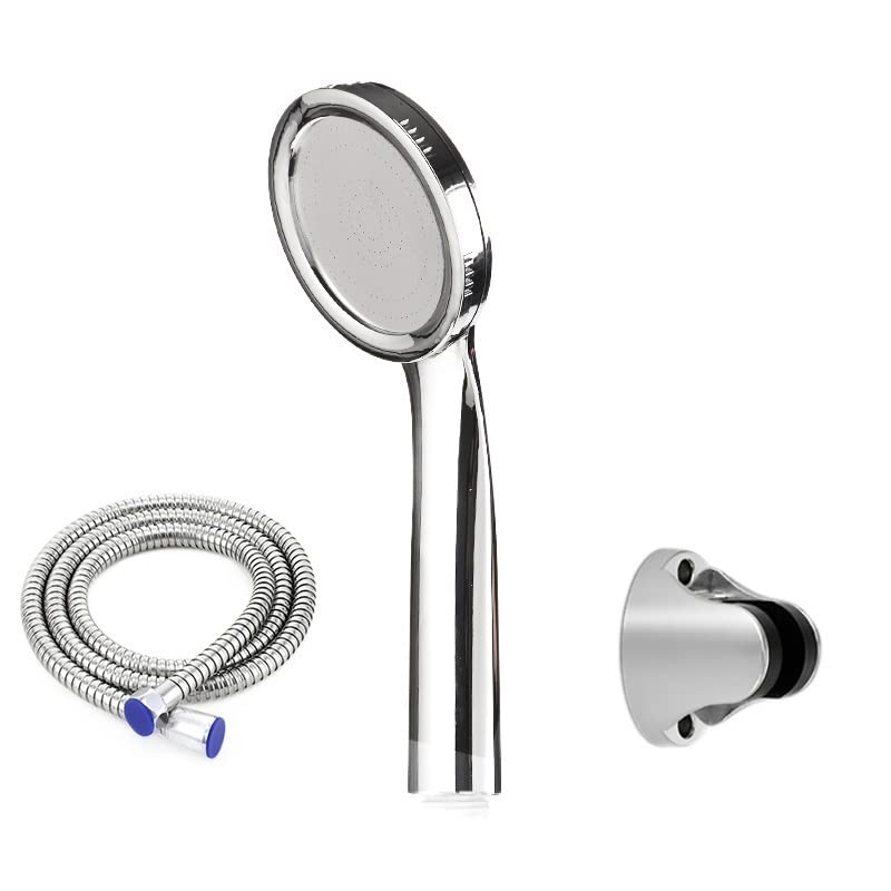 KHYTEBV Juego de Cabezal de Ducha de Lluvia Redondo con Manguera de Ducha con Aumento de presión y Ahorro de Agua + Soporte de Ducha + Cabezal de Ducha de Mano con Panel Delgado