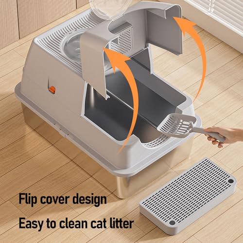 Arenero cerrado para gatos Luocute acero inoxidable grande miniatura 4