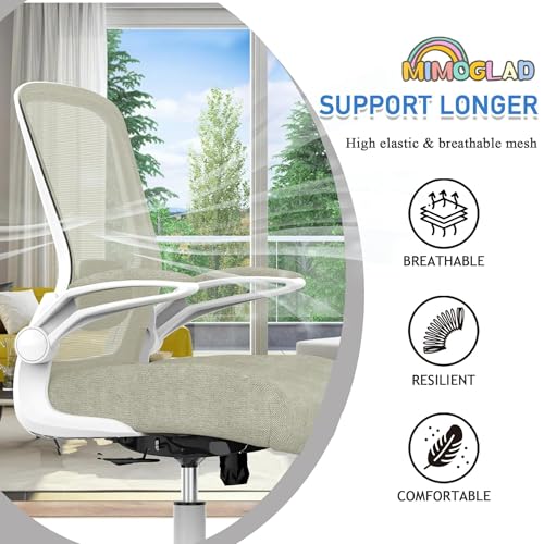 Mimoglad Home Office Chair, High Back Desk Chair, Ergonomic Mesh Computer Chair with Adjustable Lumbar Support and Thickened Seat Cushion (Modern, Beige) image 6