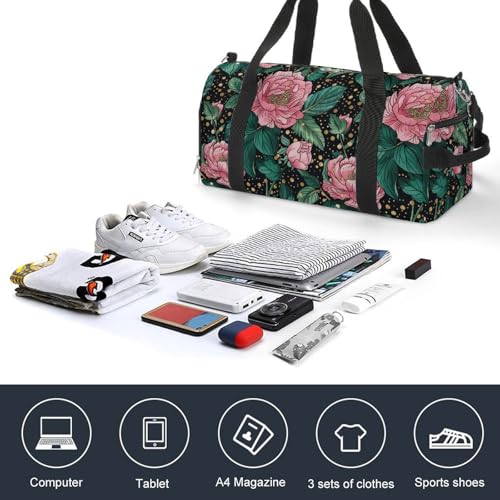 Peonies Peony Flowers Gym Sport Bag Travel Duffel Bags Tote with Shoe Compartment Water Resistant Pouch Unisex4